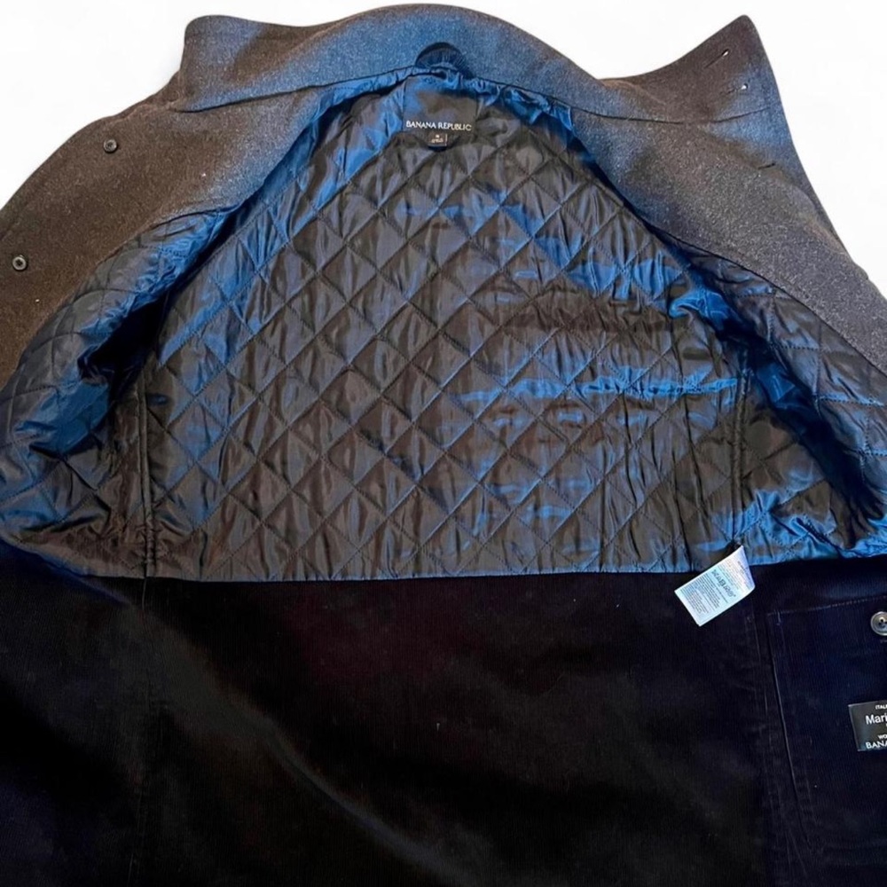 🤎Banana Republic Italian Wool Olive Pea Coat • Mario Bellucci Fabric • Rare - Picture 7 of 8